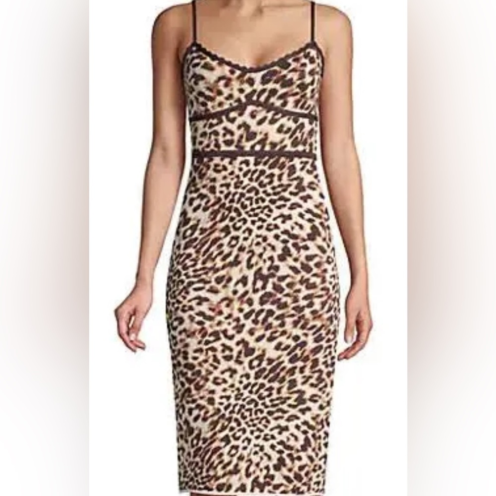 BCBGMAXAZRIA Leopard Print Bodycon Midi Dress | Stretch | Size L
